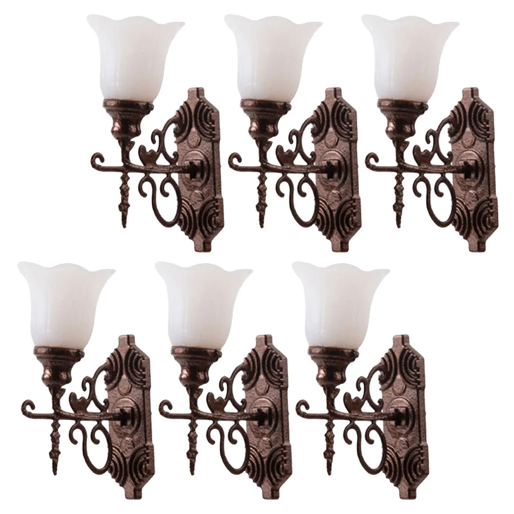 6 Pcs Dollhouse Wall Light Mini Lights Tiny Lamp Model Lamppost Vintage Decor Rural Miniature LED Abs Sand Table Materials