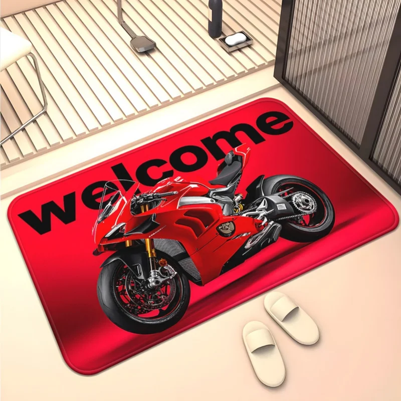 VIKAMA Welcome Red Sport Bike Doormat Super Racing Motorcycle Letter Print Non Slip Absorbent Floor Mat Biker Man Cave Garage
