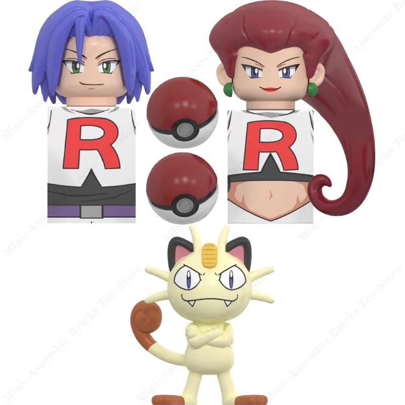 Pokemon Ash Ketchum Poké Ball Anime Bricks Pikachu Jessie James Meowth Building Blocks Assembly Dolls Mini Action Toy Figures