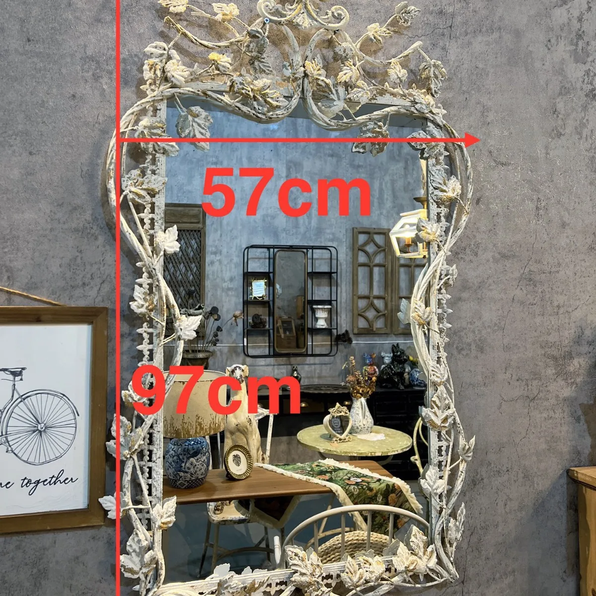 European retro bathroom mirror, neoclassical dressing and makeup mirror, French wrought iron maple leaf made old wall mirror, dr