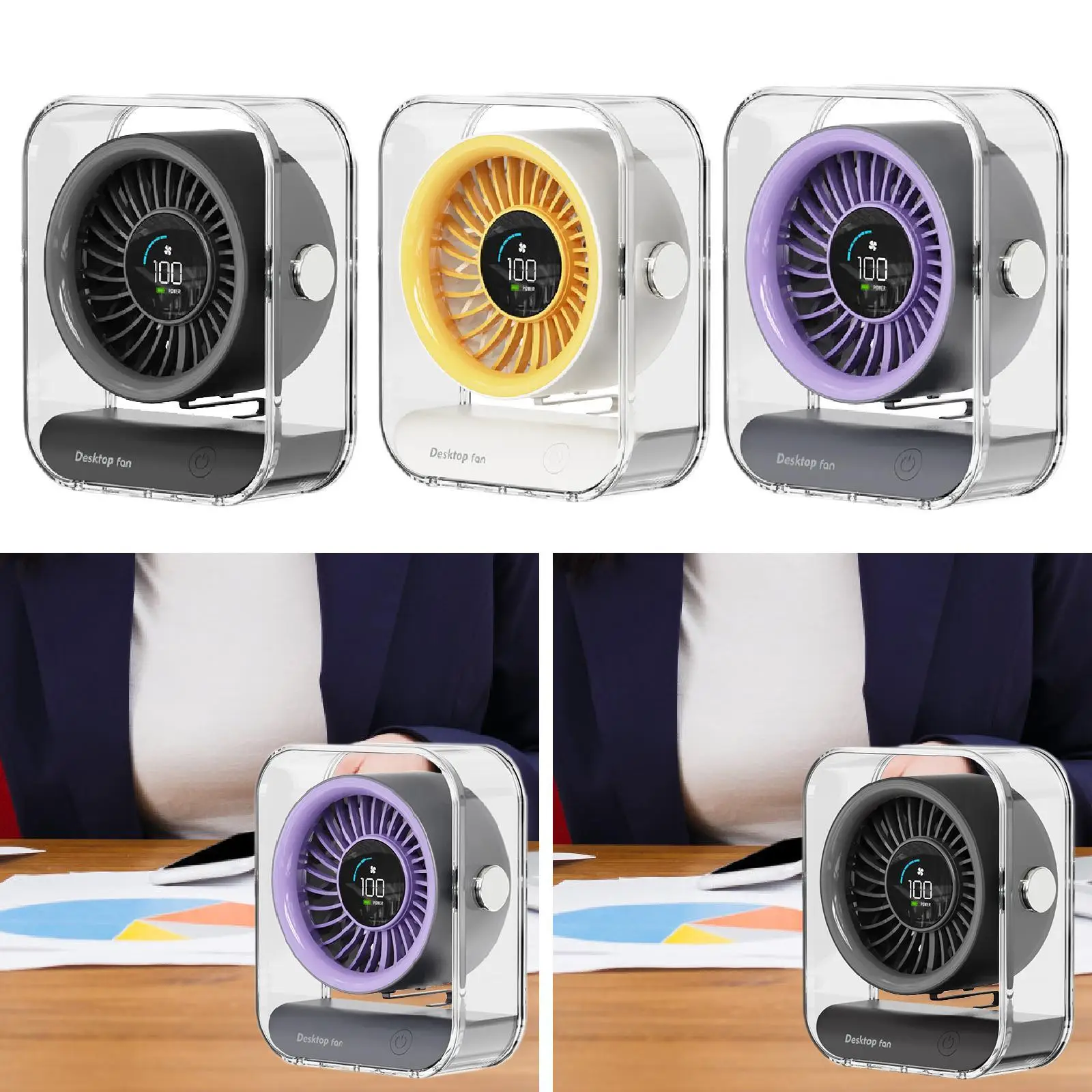 พัดลมตั้งโต๊ะขนาดเล็กจอแสดงผลดิจิตอล LED ขนาดกะทัดรัด 100 เกียร์ปรับพัดลมตั้งโต๊ะขนาดเล็กสําหรับโฮมออฟฟิศโต๊ะเดินทางในร่มกลางแจ้ง
