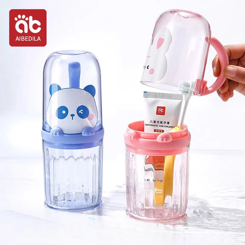 AIBEDILA-taza para enjuague bucal, taza para cepillo de dientes para niños, soporte portátil para cepillo de dientes de viaje para bebé, juego de contenedores para cepillos de dientes desmontables