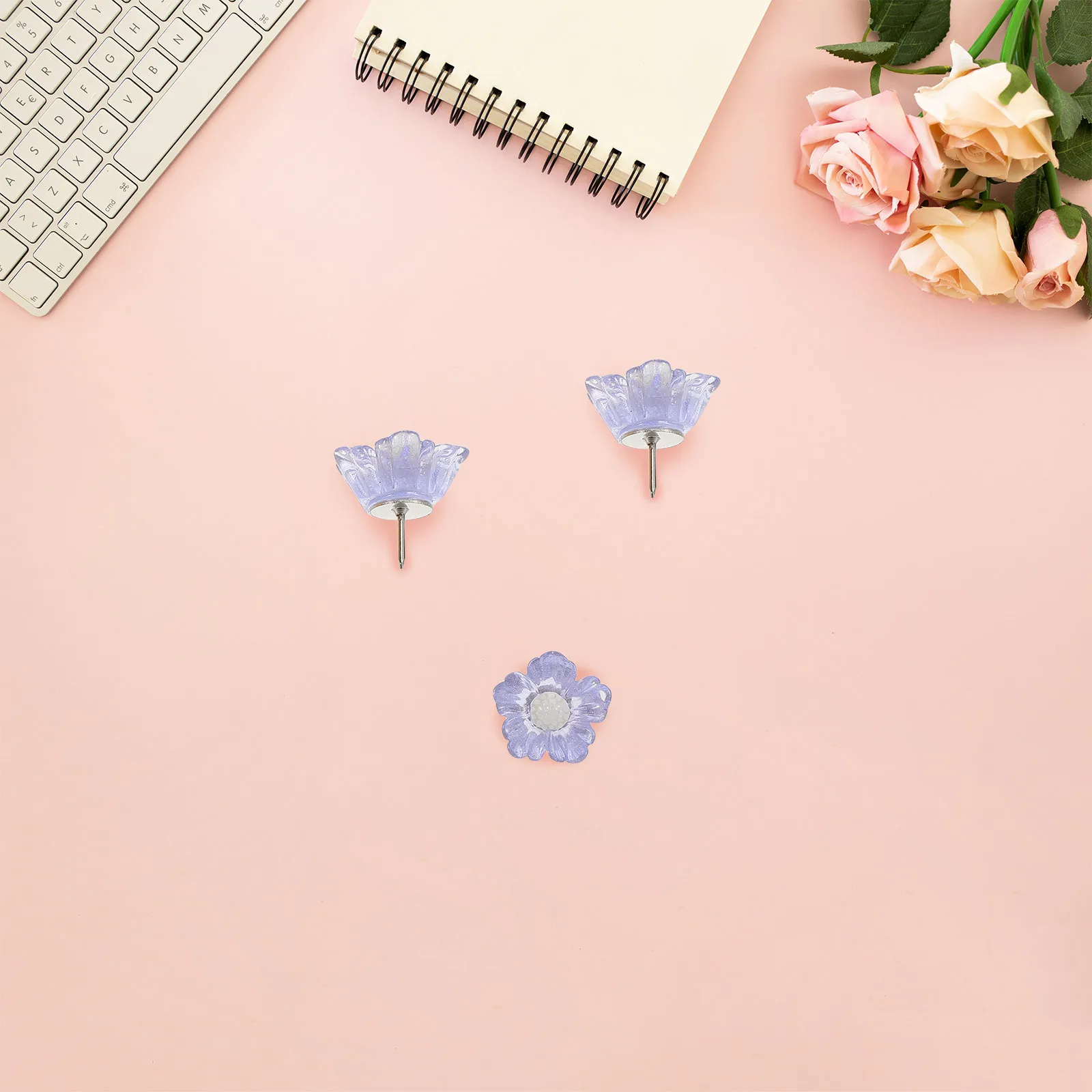 10 Buah Peniti Bunga Resin Transparan untuk Kantor, Rumah, Papan Kork, Dekoratif, Peniti Lucu