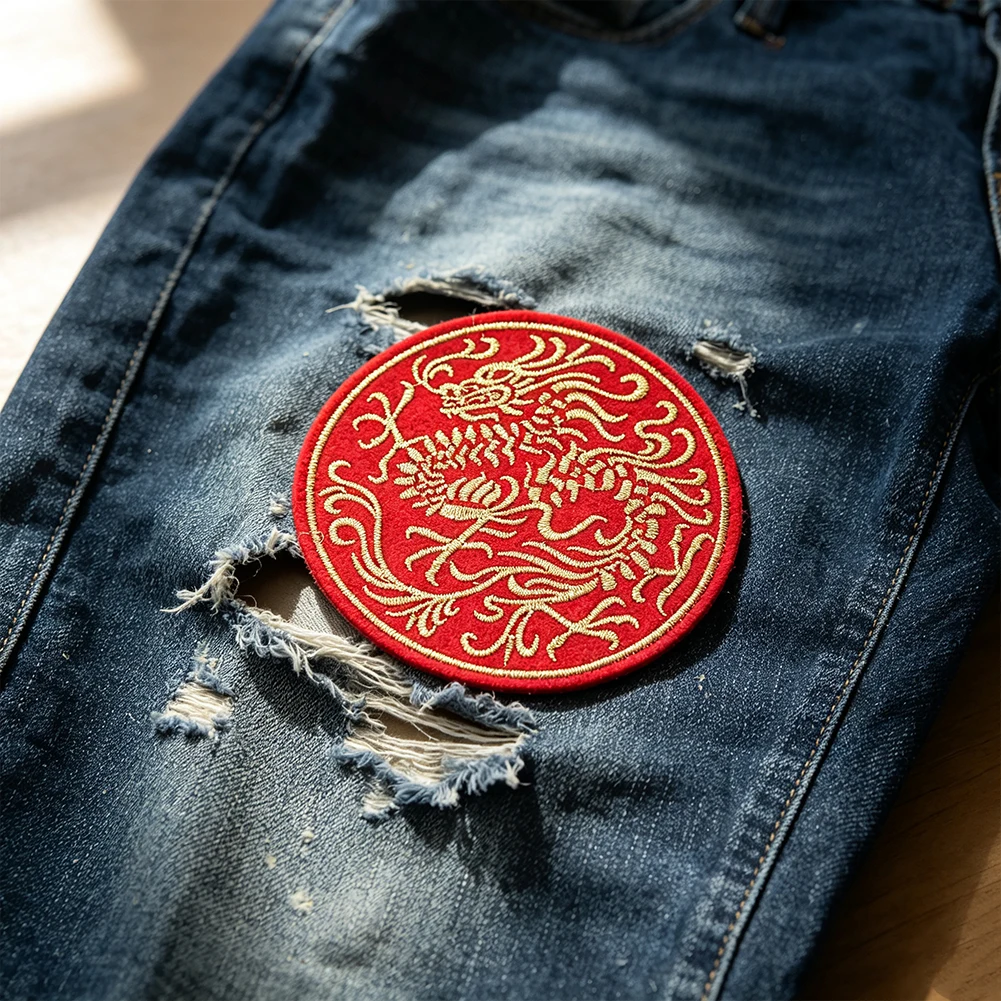 Orientalischer Stil Drachen-Phönix Bestickte Aufbügelbare Patches Glücksverheißende Mythische Bestien-Applikation für Kleidung DIY Handwerk Dekoration – Detail 6