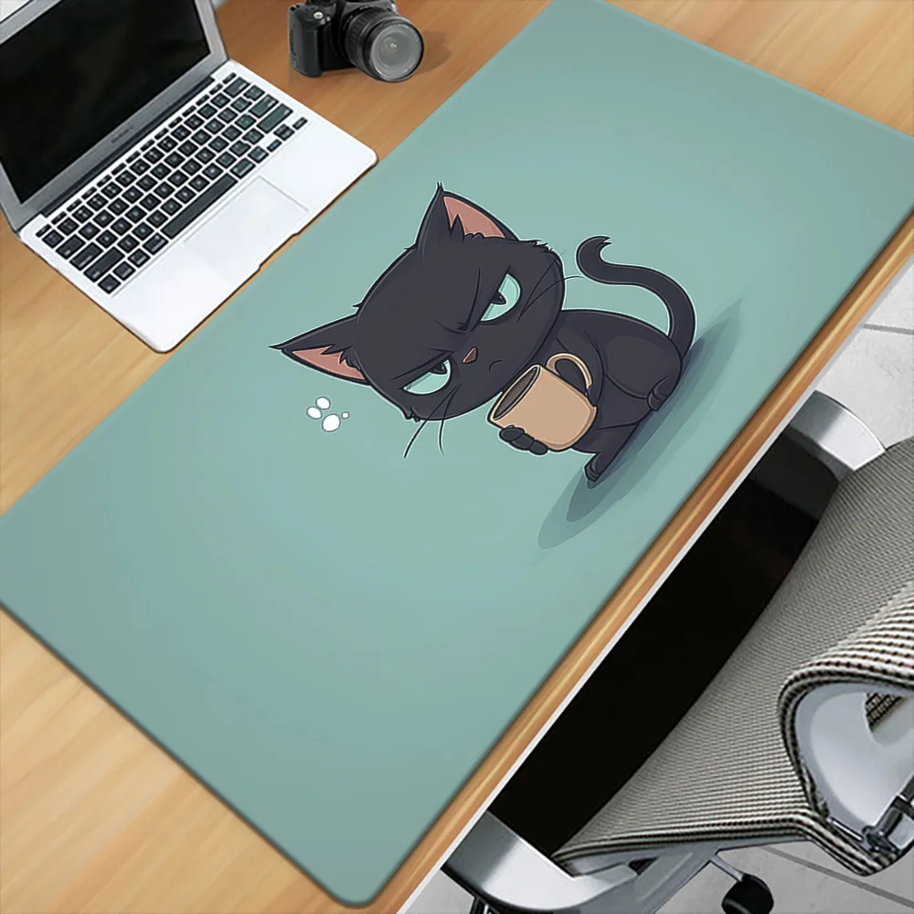 

Cute black cat illustration Mouse Pad Desk Mat with Stitched Edge Rubber anti-slip Durable pc accessories Gaming mats maus pad