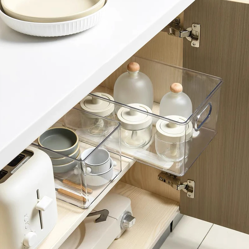 Retractable Plastic Drawer Slide DIY Kitchen Drawer Guide Rail Self-Adhesive Cabinet Extension Slide Track for Storage Box
