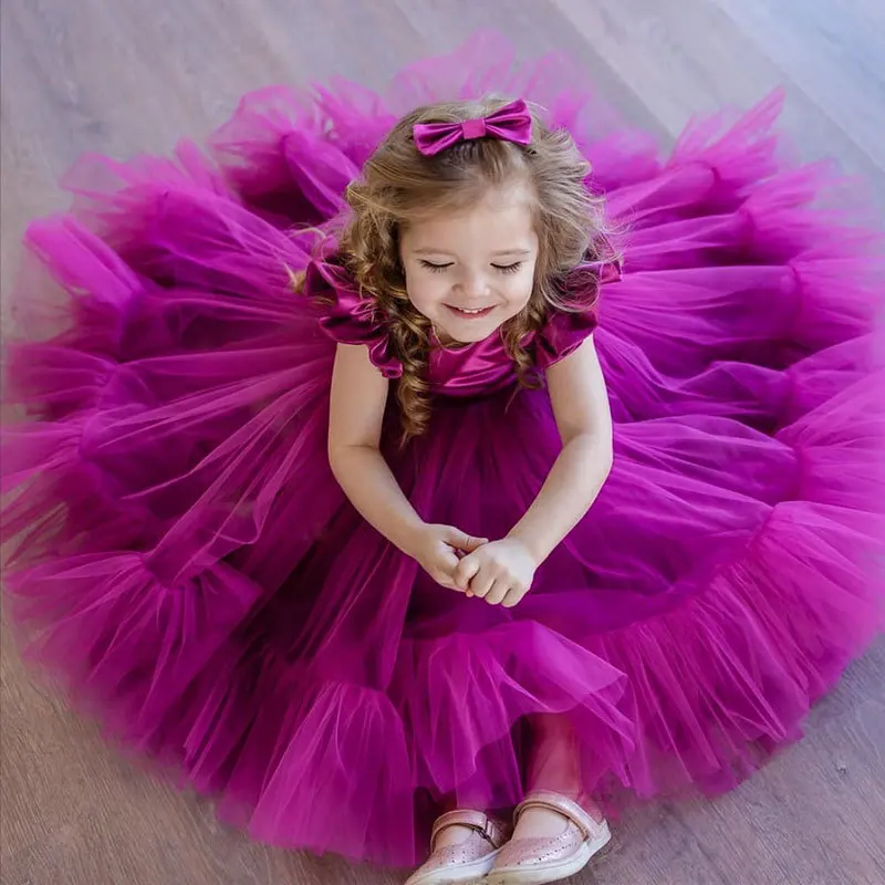 Vestido de baile feito sob medida para meninas, vestido de cetim princesa, adequado para cerimônia de casamento e festa de aniversário júnior, 1-14Y