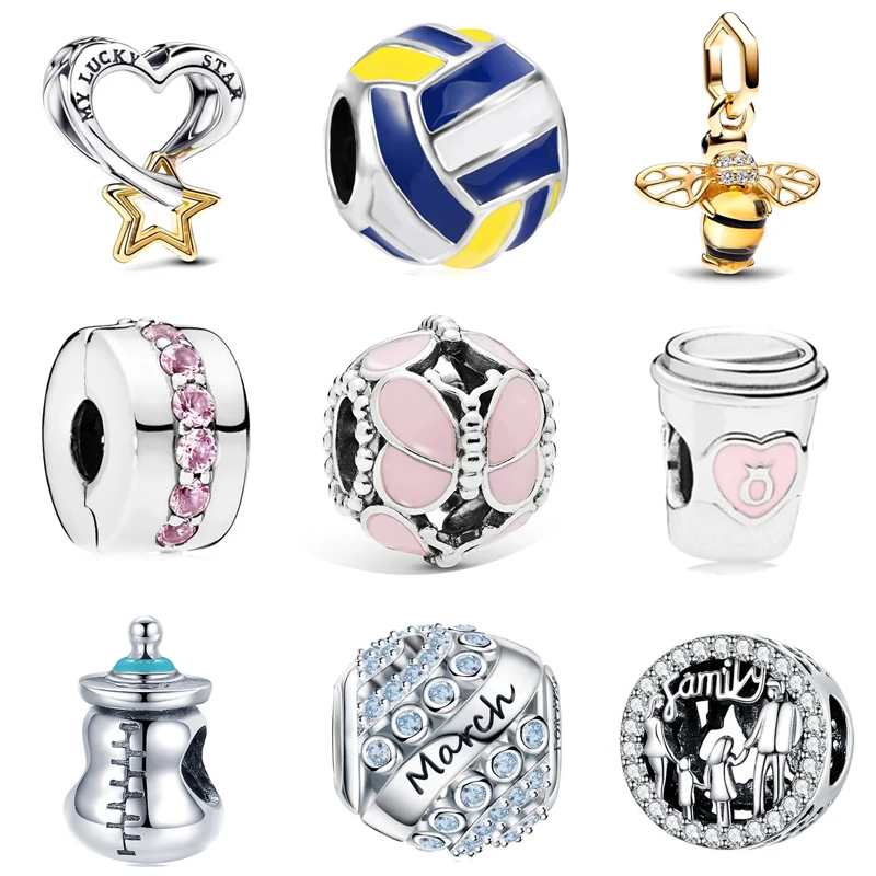 Nueva entrega directa de fábrica, abalorios de voleibol de mariposa de plata 925 compatibles con pulsera colgante Original, joyería DIY para mujer al por mayor