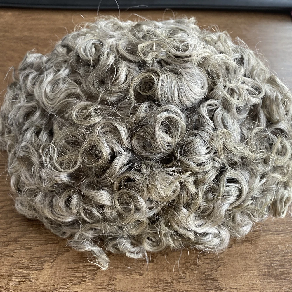 Simbeauty Men's Toupee Curly 26mm Human Hair 5