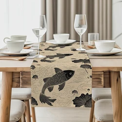Chinese Fish Lotus Table Runners Dresser Table Decor Washable Kitchen Dining Coffee Table Runner Party Decor