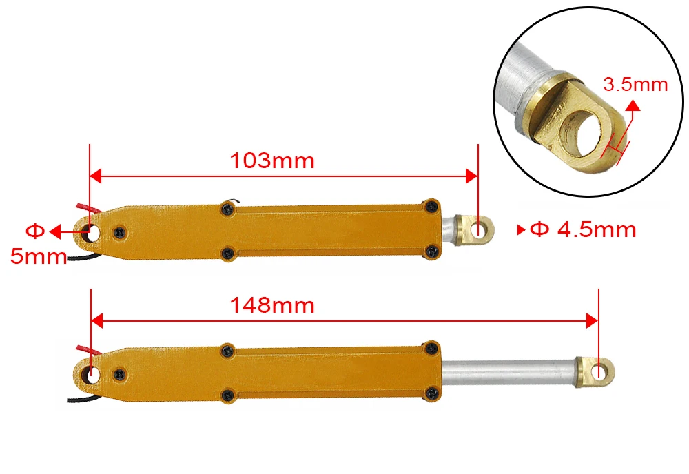 Cilindro de varilla de empuje de Metal para excavadora de control remoto, cilindro cerrado eléctrico de 45/90mm de carrera, 1:16, bricolaje, actualización, N20