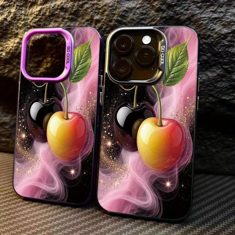

Two-color cherry pattern design phone case for iPhone 16 15 14 13 12 11 Pro/ Max/Plus shock-proof rear cover anti-fingerprint