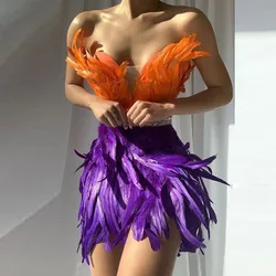 Orange And Purple Feathers Prom Dresses Strapless Above Knee Mini Evening Gowns Girls Formal Occasion Party Dress  Custom Color