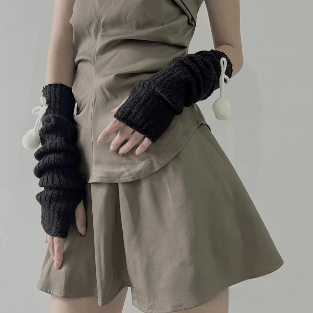 

Новые длинные теплые перчатки, вязаные милые пушистые теплые перчатки без пальцев с рукавами, морозостойкие женские перчатки без пальцев