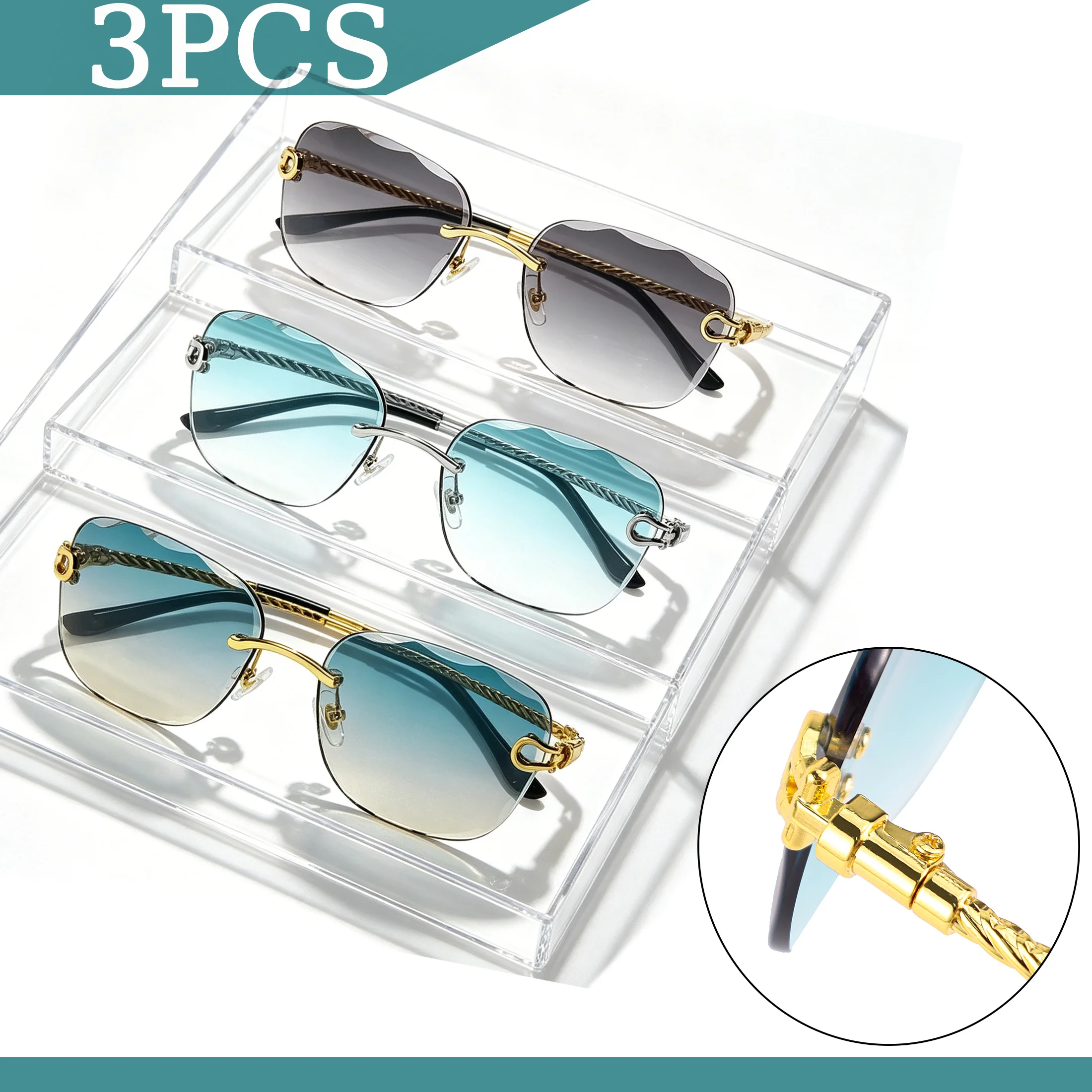1/2/3 Stück Großhandel HBK Herren Vintage Sonnenbrillen Metallbügel Modische Brillen Rahmenlose Reise-Shopping-Brillen UV400