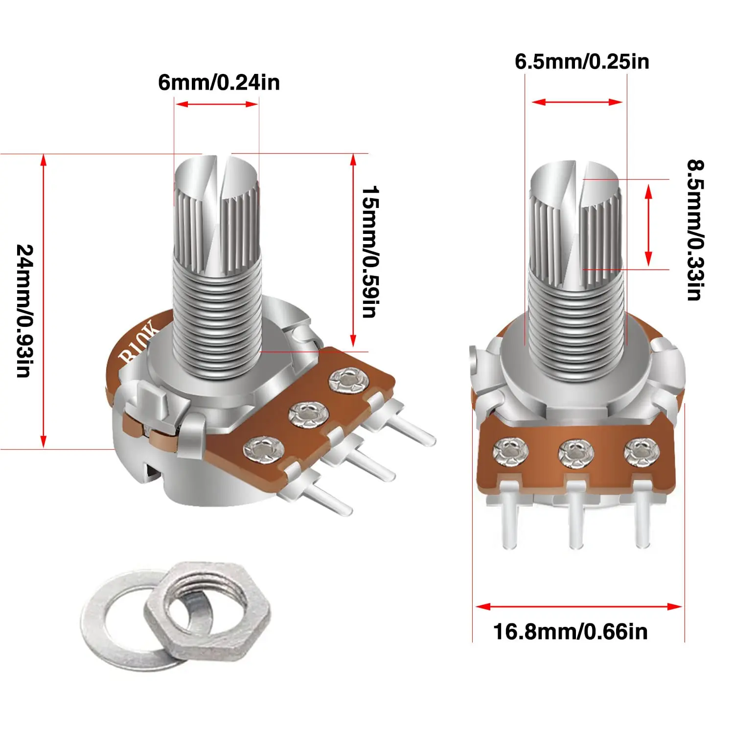 5PCS/LOT WH148 3Pin15mm 1K 2K 5K 10K 20K 50K 100K 250K 500KΩ 1M Ohm Linear Taper Rotary Potentiometer Resistor B1K B2K B5K B10K