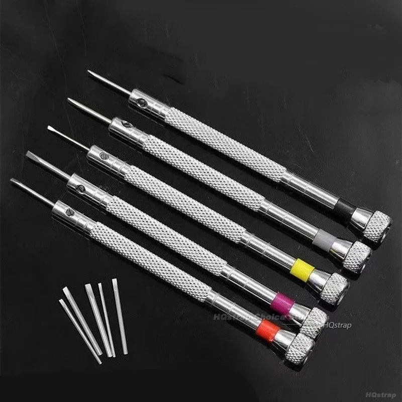 أدوات الساعة المحمولة 5 قطعة/المجموعة 0.8-1.6 مللي متر مفك البراغي الصلب لإزالة الفرقة إصلاح الساعة مع دبابيس ربط صغيرة أدوات الساعاتي