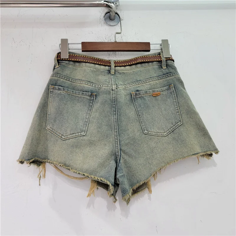 TPJB New Burrs Tassel Denim Shorts For Women Streetwear Beading Diamond High Waist Short Hot Jeans Summer Tide Clothes