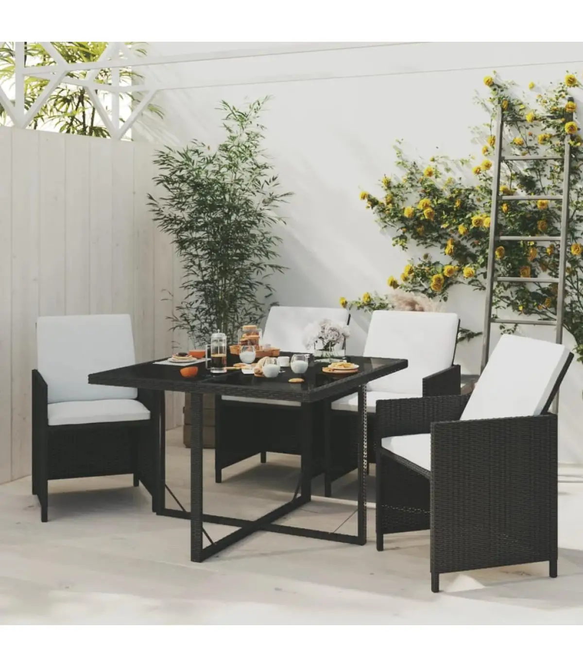 Garden sets garden furniture set 5 PCs with black synthetic rattan cushions