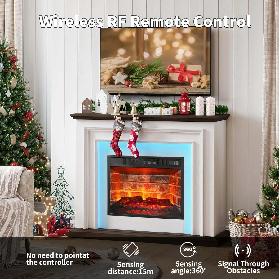 44 مدفأة كهربائية مع مركز ترفيهي LED Mantel يتميز 23 تصميم مدفأة من الطوب الأحمر لغرفة النوم وغرفة المعيشة