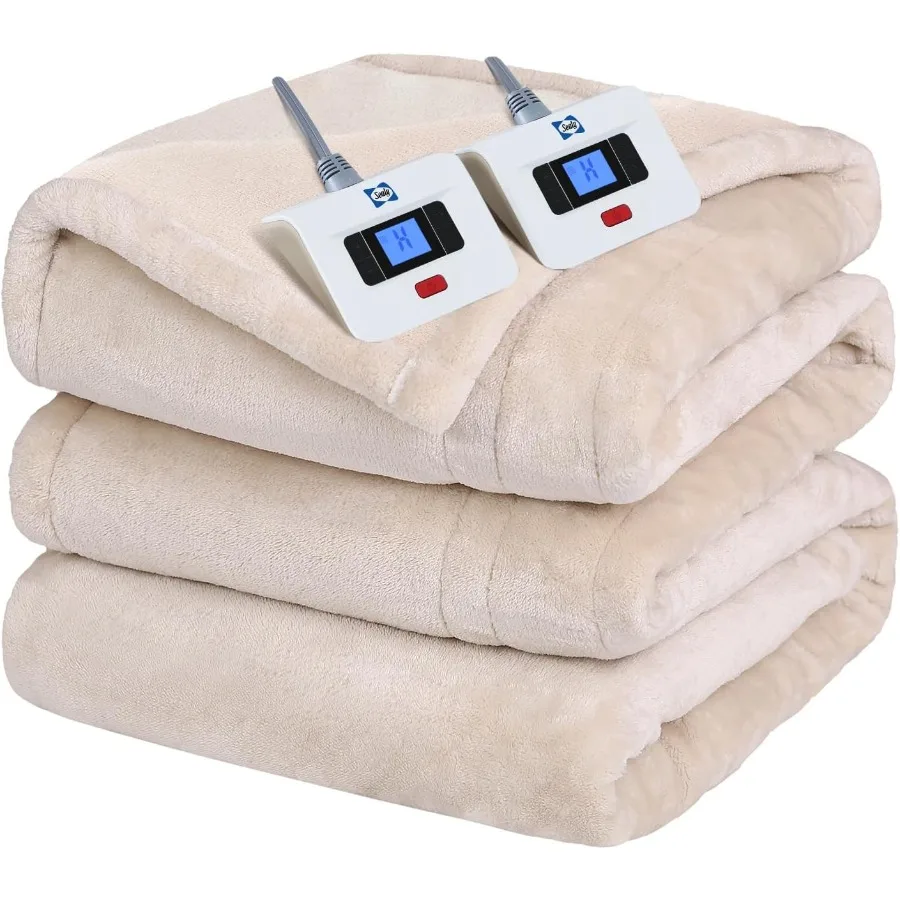 

Electric Blanket King Size Flannel Heated Blanket with10 Heating Levels and Auto Shut Off Machine Washable Beige 100 x 90 Inch