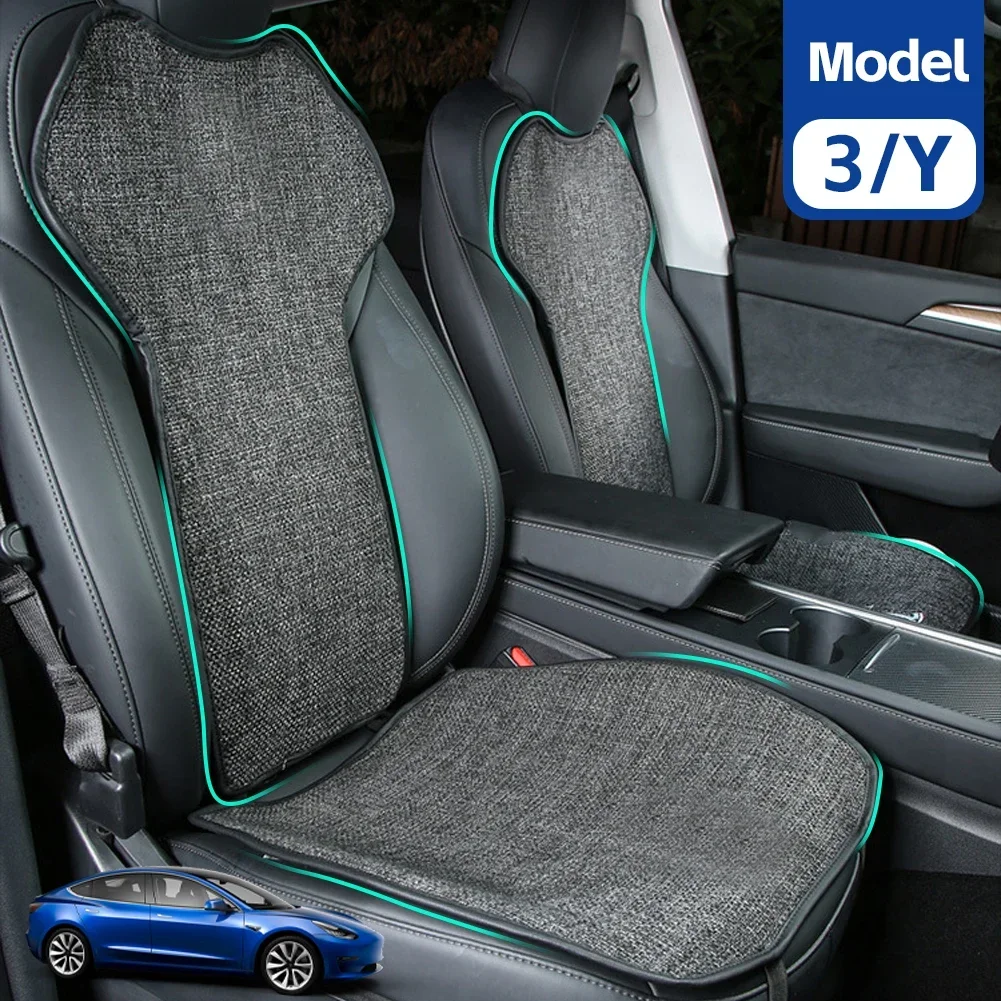 Car Seat Cushion for Tesla Model 3 2018-2022 2023/Model Y Linen Cotton Seat Cover Cushion Breathable Comfortable Four Seasons