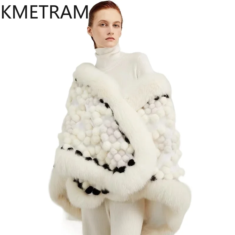 100% fourrure de vison naturelle + veste de fourrure de renard femme luxe vraie fourrure châle manteau 2025 haute qualité manteaux d'hiver femmes vêtements Fourrure