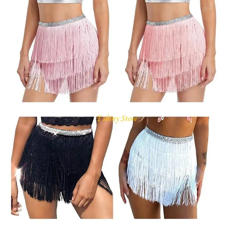 

N58F Belly Dance Hip Skirt Long Tassel Fringe Scarf Wrap Adjustable Waist Chain Belt Rave Costume Body Jewelry for Women