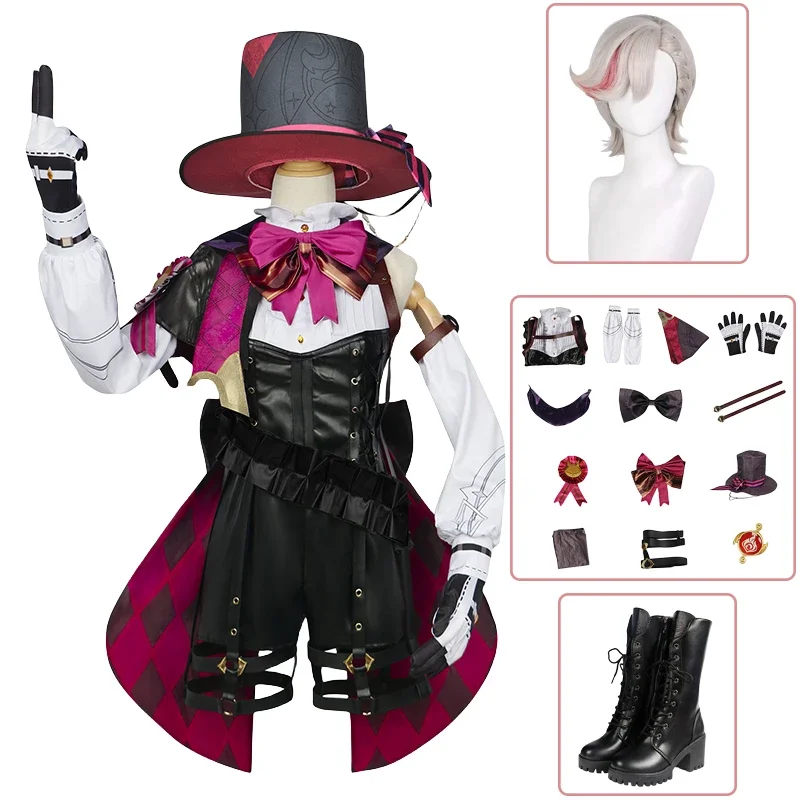 

Game Genshin Impact Lyney Cosplay Costume Wig Shoes Fontaine Leather Magician Uniform Hat Halloween Carnival Outfit