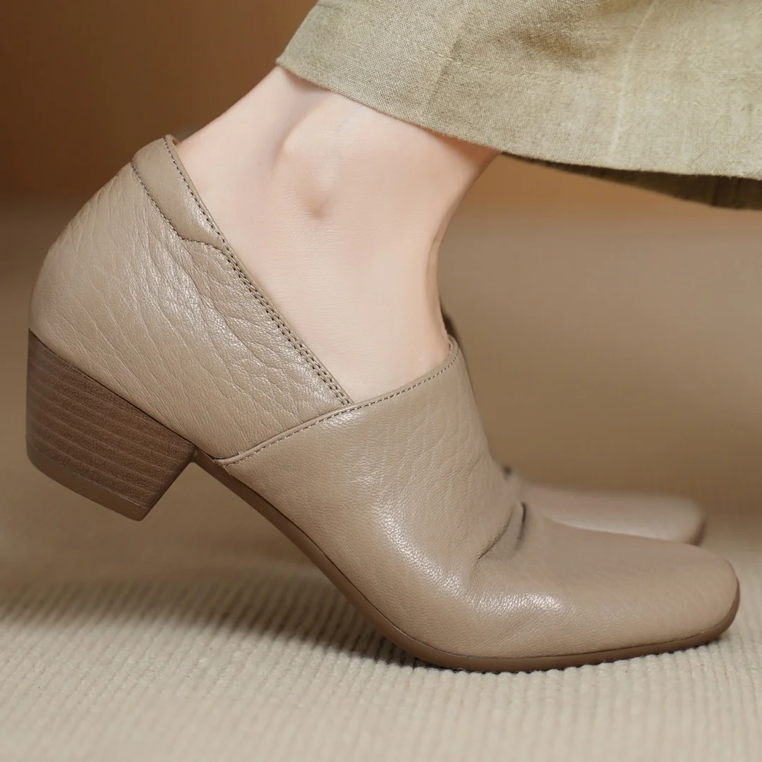 

Туфли-лодочки Flokathy 2026, весенняя новинка, женские, из овчины, с квадратным носком, без застежки, на среднем каблуке 4 см, элегантные, в деловом стиле, для повседневной носки