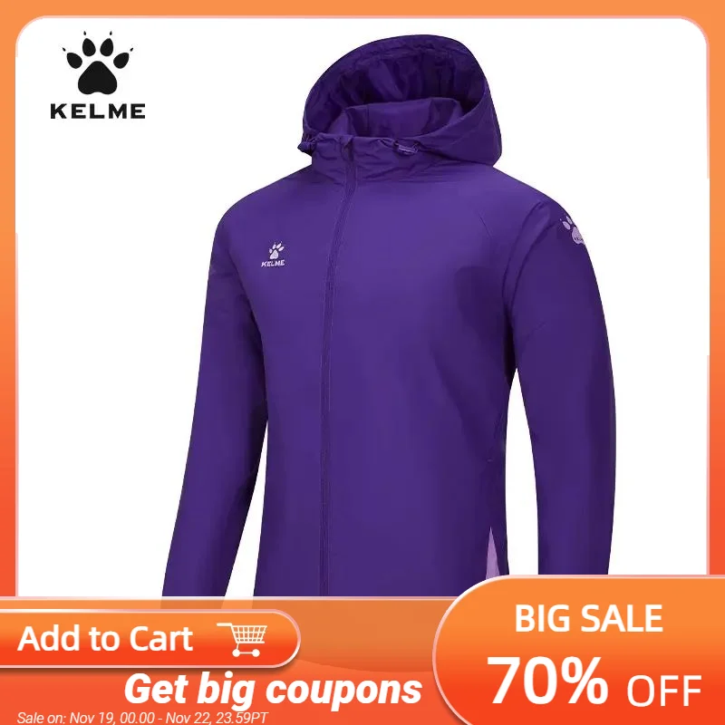 

Kelme Sports Windbreaker Men's And Women's Hooded Waterproof And Windproof Football Outdoor Training Running Jacket