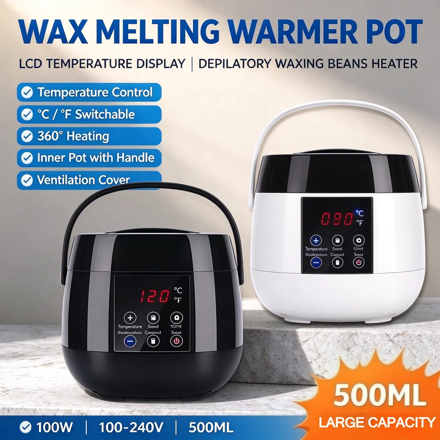 2026 500ml Hair Removal Wax Melting Heater Machine with LCD Temperature Display Depilatory Warmer Pot for Waxing Beans