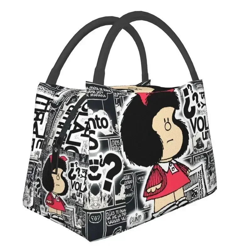 

Vintage Quino Comic Mafalda Portable Lunch Boxes Waterproof Cartoon Mang Cooler Thermal Food Insulated Lunch Bag Pinic Container