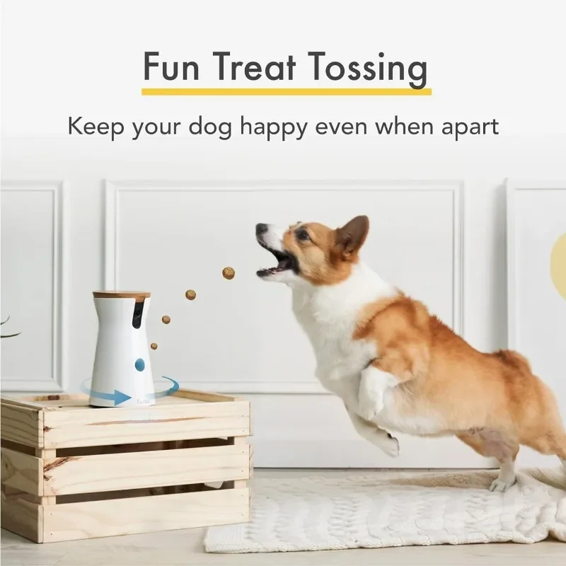 Furbo-Rotating Dog Camera, Visão de 360 °, grande angular, Pet Camera com Treat jogando, latindo alertas, WiFi, projetado para cães