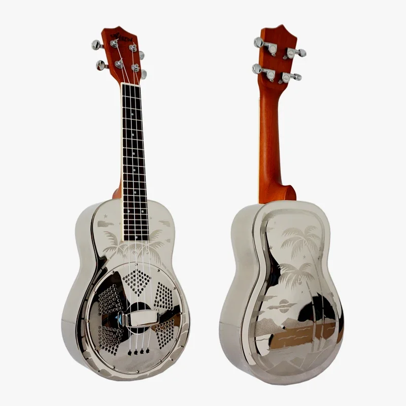 Aiersi brand 24 inch Resonator Ukulele with Hawaiian sandblasting  with hard foam case