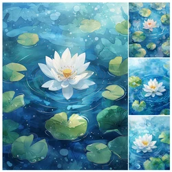 Hand Painting Kits Pond White Lotus Flowers Landscape Painting By Numbers Kit DIY Artwork Canva Art Home Decoration Gift
