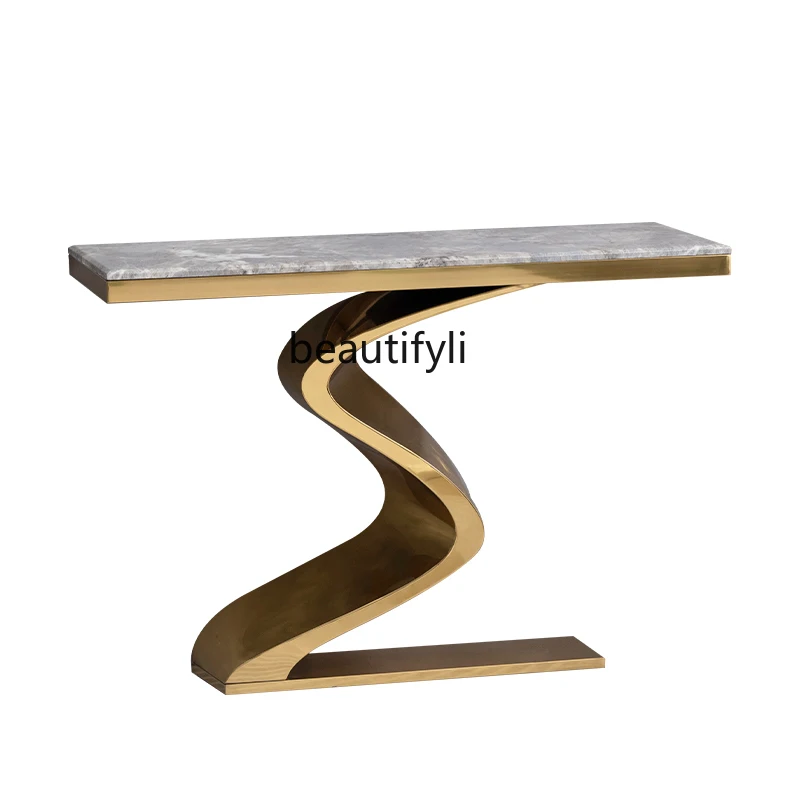 

CXH Home Stainless Steel Console Table Villa Hotel Corridor Wall a Long Narrow Table Side View Table