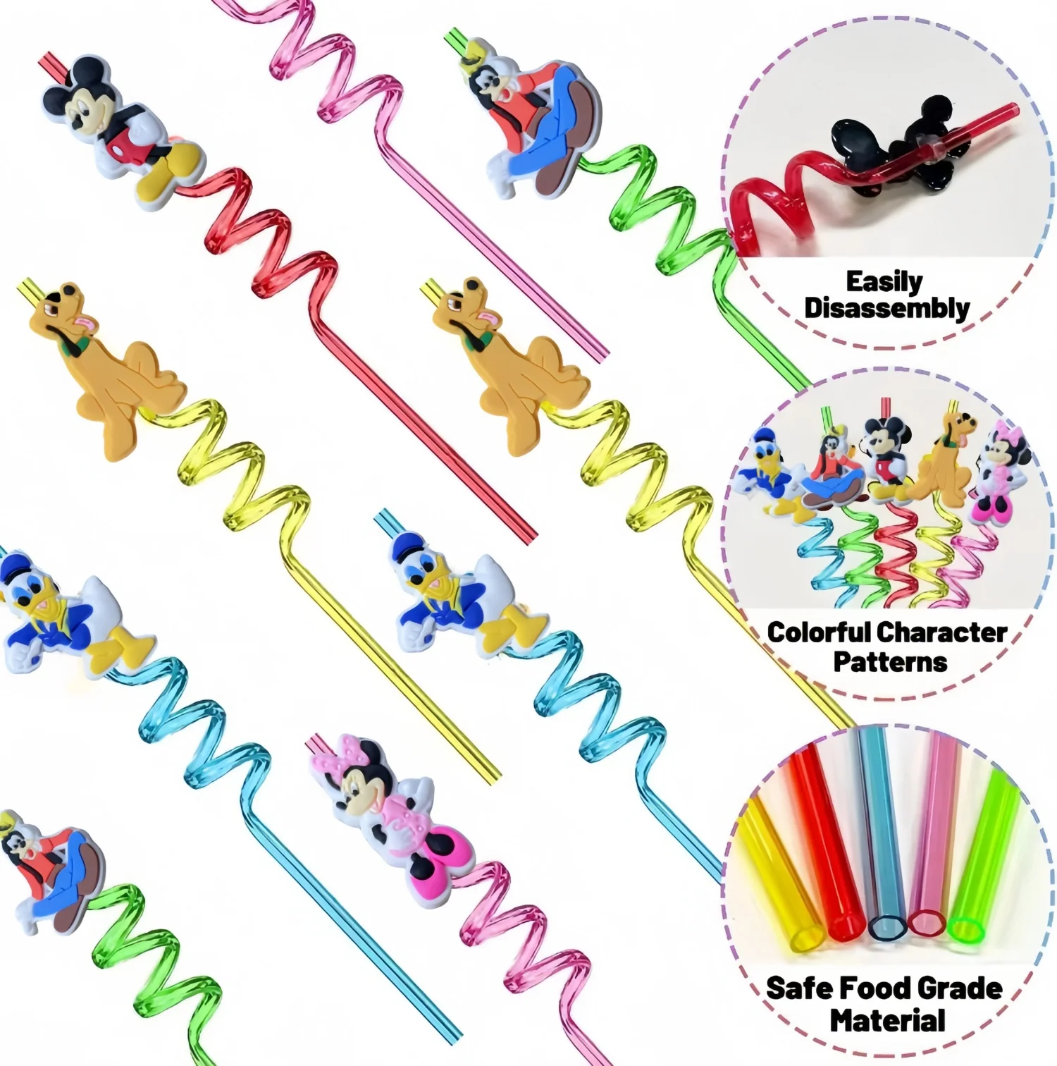 8Pcs Disney Mickey Mouse Straws Birthday party Decoration Minnie Reusable Drinking  Juice Straw Baby Shower Kids Party Supplies