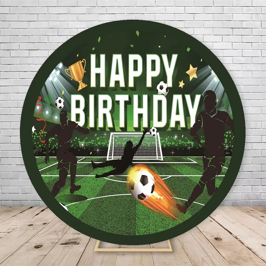 

Football Themed Round Decorative Background Green Lawn Suitable for Children's Birthday Party Baby Shower Photography Props