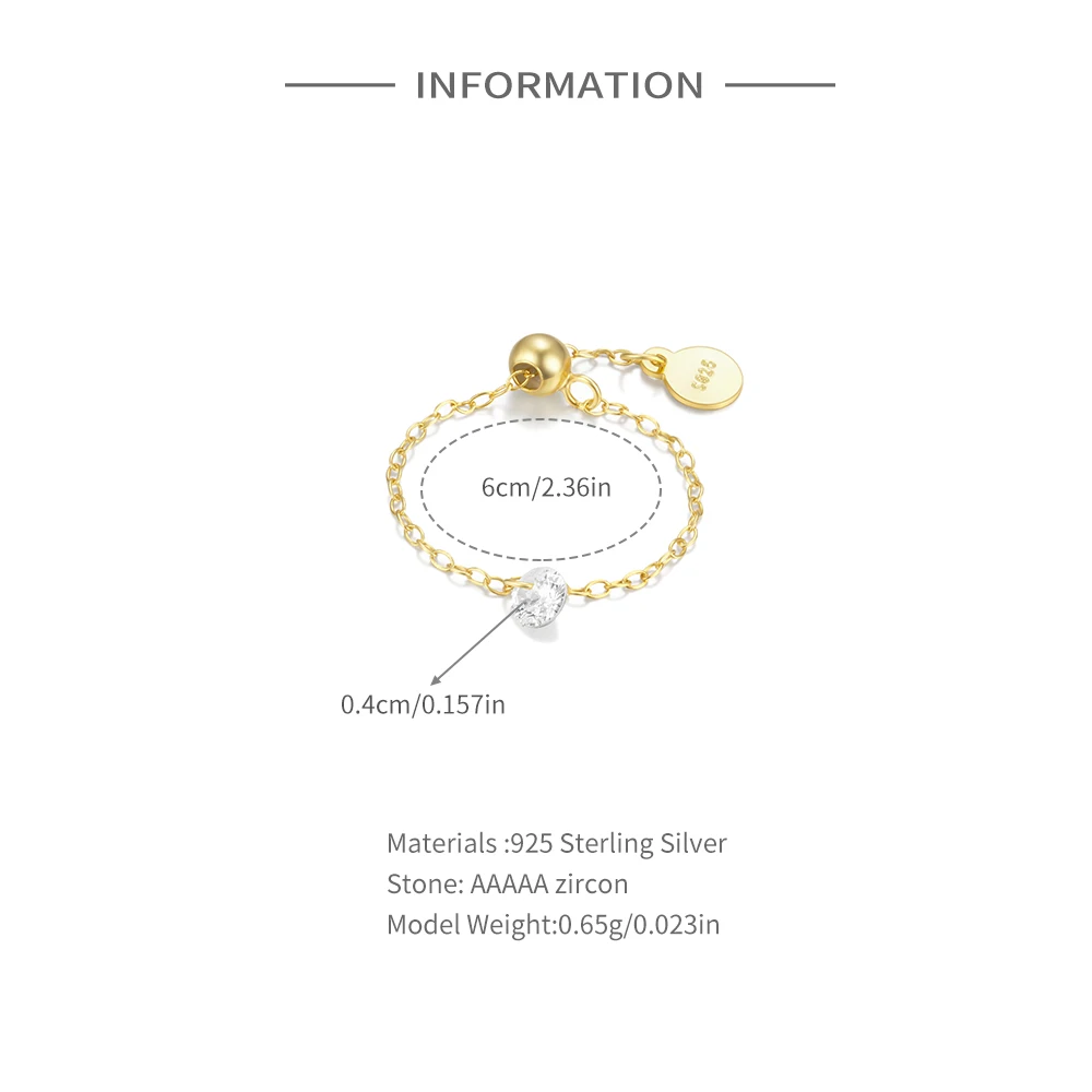 CANNER Open European and American Ins 925 Silver Adjustable Chain Ring For Women 18K Gold Simple Ring Fine Jewelry Party Gift