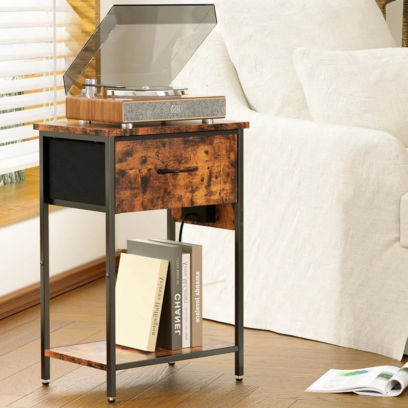 طاولة نهاية متعددة الوظائف مع محطة شحن لاسلكية وتخزين 3 في 1 منضدة حديثة/خزانة بجانب السرير لغرفة المعيشة