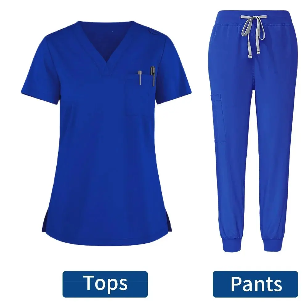 Unisex uniformes médicos para mulheres, V-Neck Enfermeira e Scurbs Set, Hospital e Médico Workwear, Cirurgia Oral e Odontológica Uniforme de Trabalho, Novo