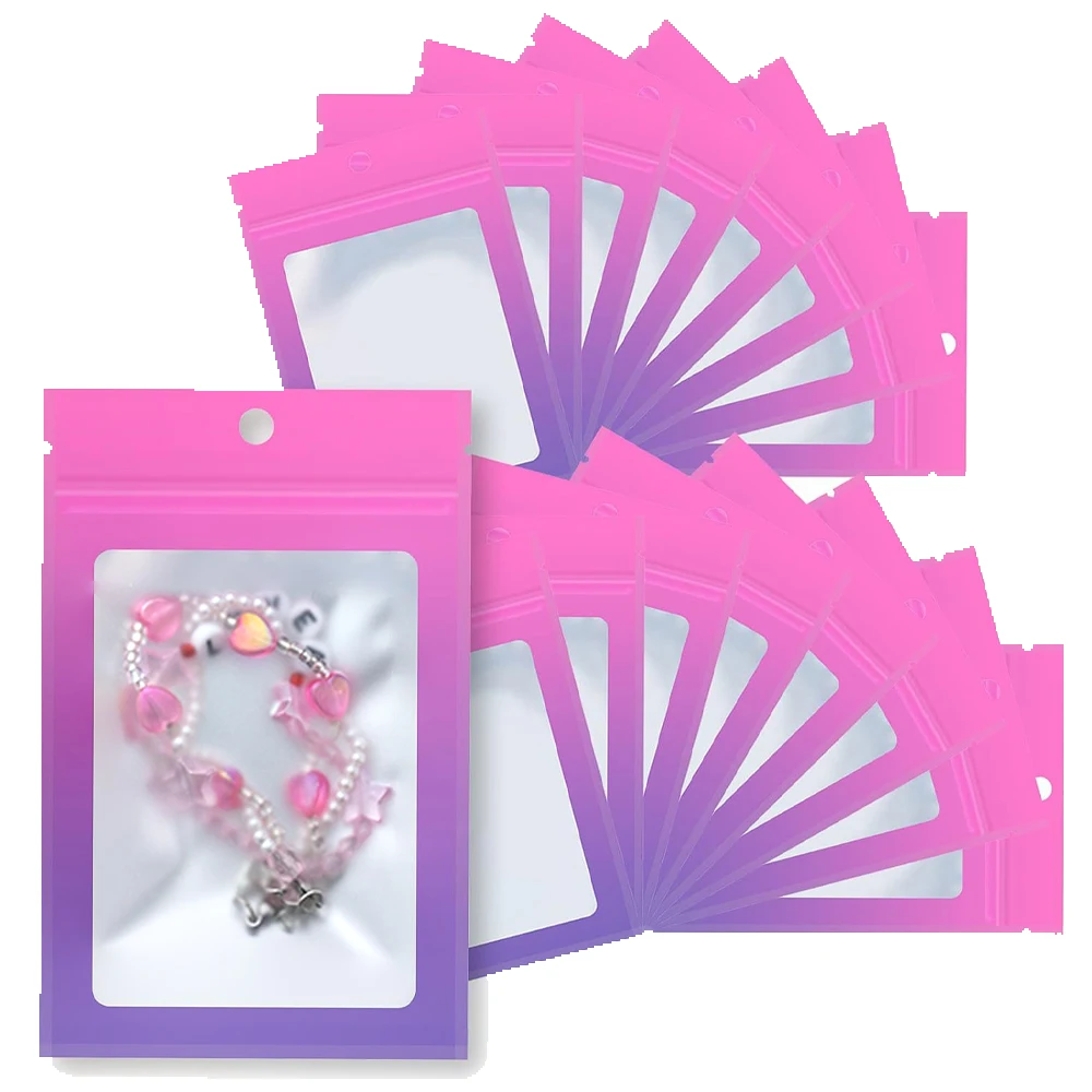 

100pcs Resealable Zipper Storage Bag Aluminium Foil Mylar Smell Plastic Flat Clear Window Packaging Pouch for Party Jewelry