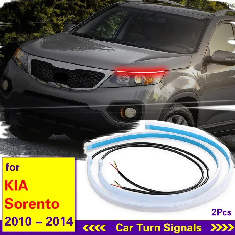 2x 12V Car Daytime Running Light Flexible Waterproof Strip White Turn Signal Yellow Brake Flow Lights For KIA Sorento 2010-2014