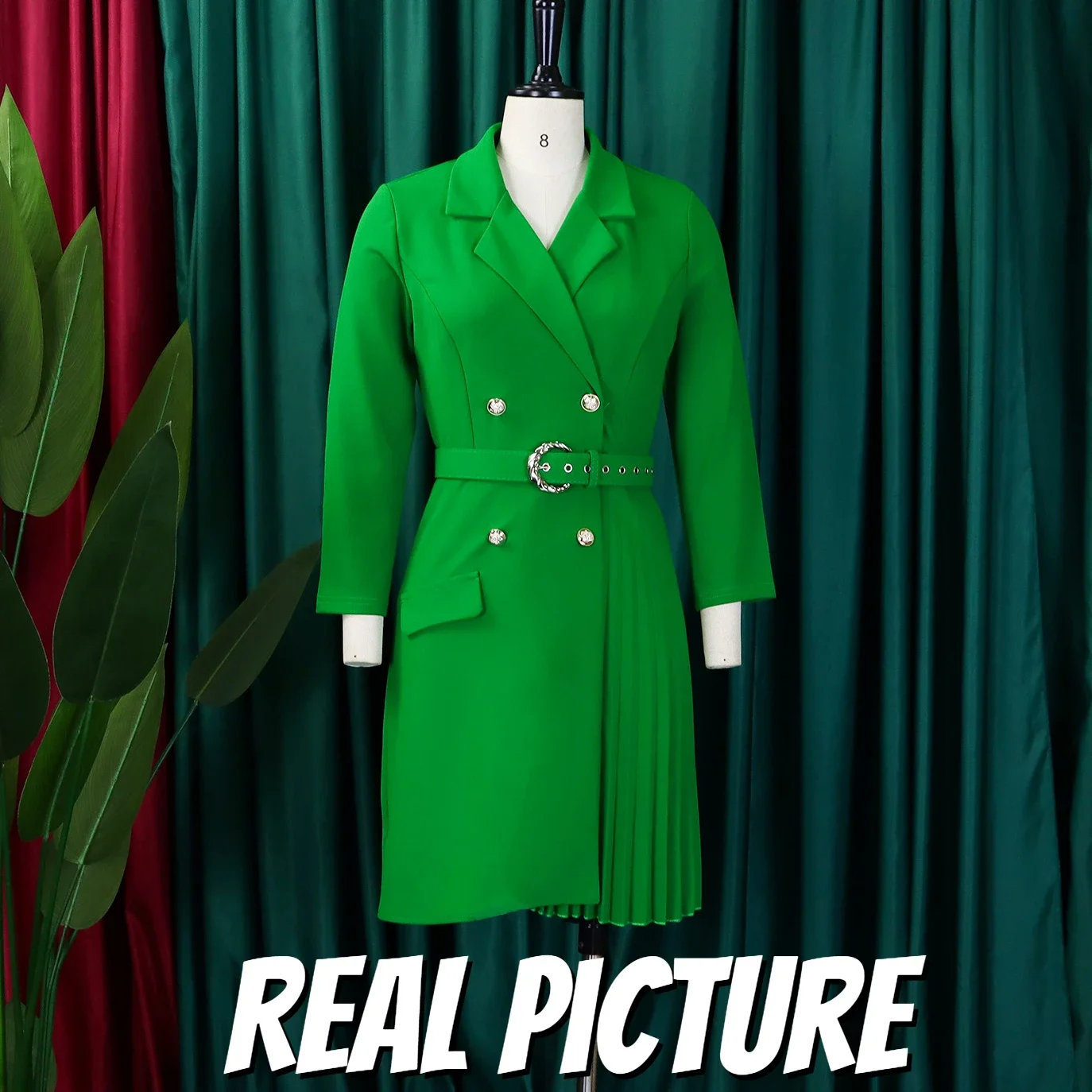 Elegant Blazer Dresses for Women Church Waist Belt Buttons Pleated Long  Sleeves Classy Modest Female Office Ladies Business New - AliExpress  200000345