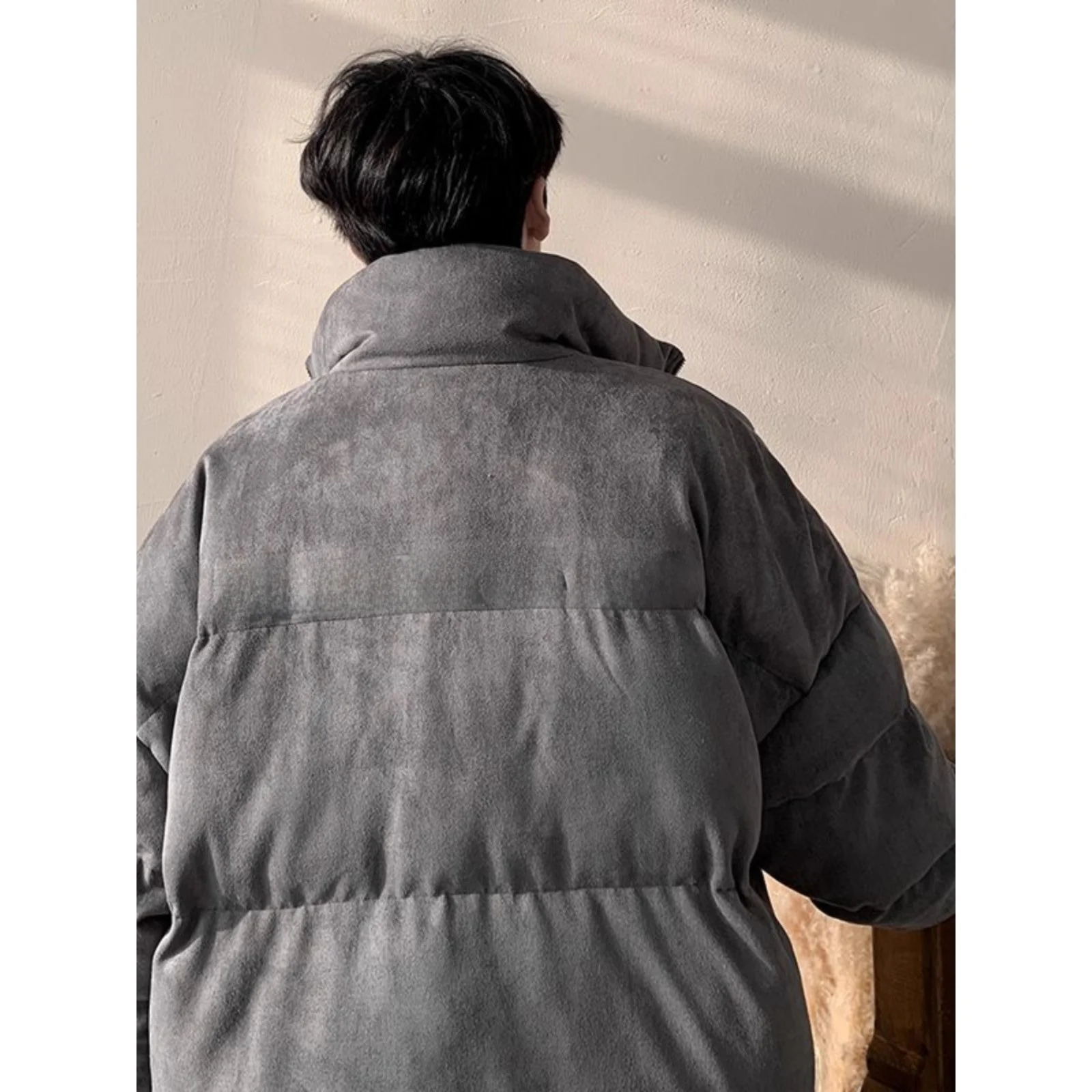 

Men's Thiened Warmth Suede Jaet Stand Collar Bread Sle Coat Autumn Winter Outerwear Casual Loose Fit Polyester Cotton