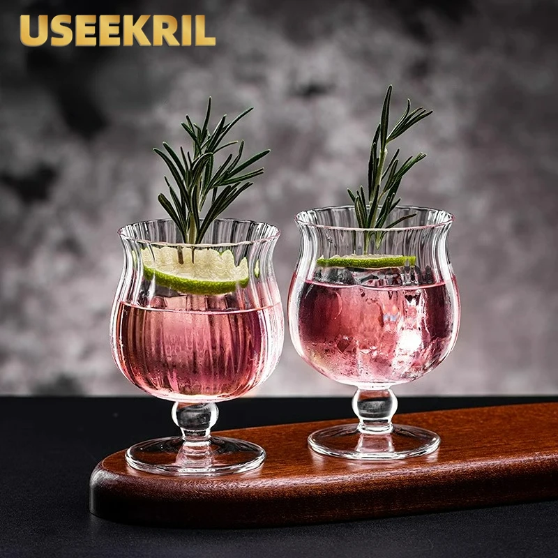 Copas de cóctel creativas, copa de Brandy a rayas, mullidas copas de vino, copas altas de vino de frutas, accesorios de Bar