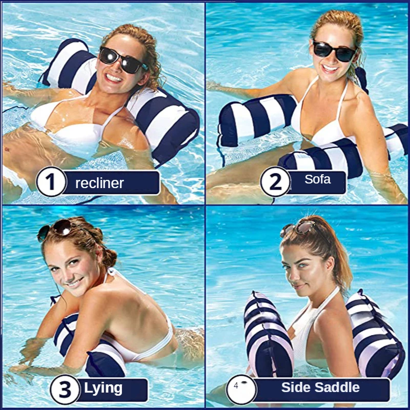 4-in-1 PVC Aufblasbare Schwimm Bett Schwimmen Pool Schwimm Ring Folding Rückenlehne Schwimm Reihe Liegestuhl Wasser hängematte