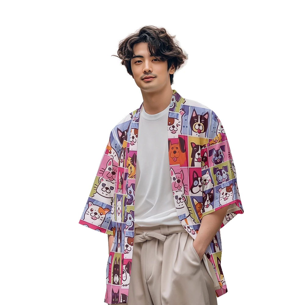 Classic Chinese Style Design Sense of National Tide Anime Multi-pattern Color Toga Men's Fashion Casual Kimono Men's Tops