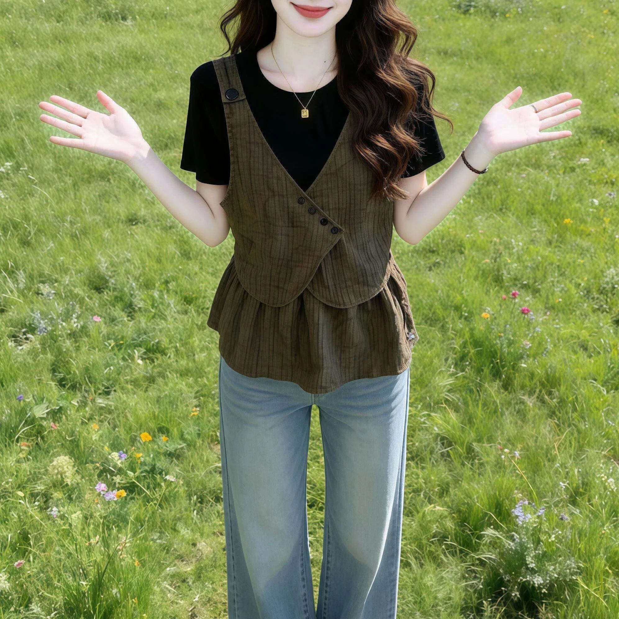 

Retro Contrast Color Block Shirt Design Women's Summer plus Size Unique Elegant Fake Two-Piece Top Comfortable Breathable Pol...